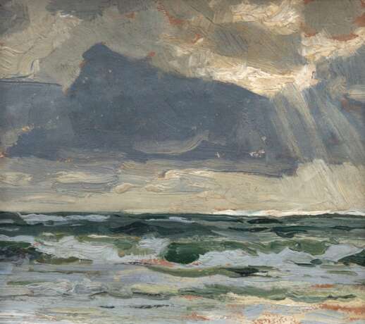 "Aufziehende Wolken an der Ostsee", Öl/ Hartfaser, unsign., 20x21 cm, Rahmen - photo 1