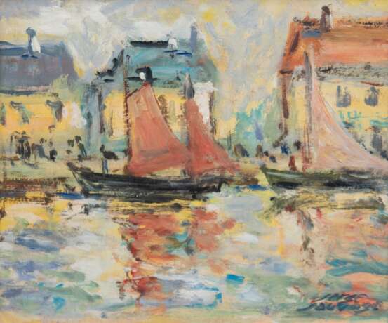 Sauvage, Serge (Künstler des 20. Jh.) "Zwei Segelboote im Stadthafen", Öl/ Mp., sign. u.r., 18x21 cm, Rahmen - photo 1