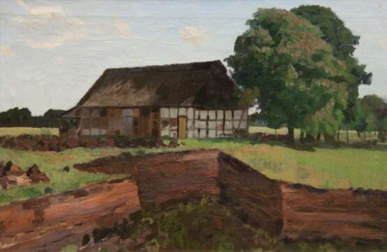 Huys, Bernhard (1896 Oesede-1973 Worpswede) "Torfabstich bei einer Moorkate bei Worpswede", Öl/ Lw., sign. u.l., craqueliert im oberen Bereich, 45x64,5 cm, Rahmen - photo 1