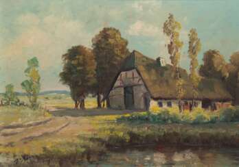 Stöver, Paula (1918 Bremen-1982 Worpswede) &amp;quot;Moorkate bei Worpswede&amp;quot;Öl/ Hartfaser, sign. u.l., 31x39,5 cm, Rahmen