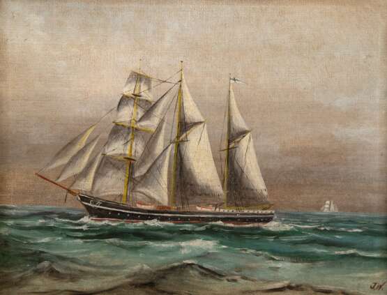 Marinemaler 19. Jh. "Dreimaster auf ruhiger See", Öl/ Lw., 35x45 cm, Rahmen - photo 1