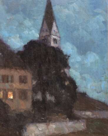 Liebermann, Ernst (1869 Langemüß -1960 Beuerberg) "Norddeutsche Backsteinkirche bei Nacht", Öl/ Lw., sign. u.r. und dat. ´09, 54x42 cm, Rahmen - Foto 1