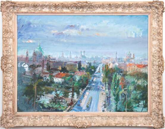 "Blick auf München", Öl/Hartfaser, undeutl. sign. u.l., 65x85 cm, Rahmen - Foto 1