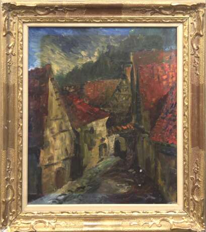 Bach, Reinhold (1880 Tübingen-1950 Nürnberg) "Stadtgasse", Öl/ Karton, sign. mittig unten, 49,5x40,5 cm, Rahmen (Bach lebte und arbeitete in München, nach 1923 in Nürnberg, wo er Mitglied der Nürnberger Künstle… - фото 2