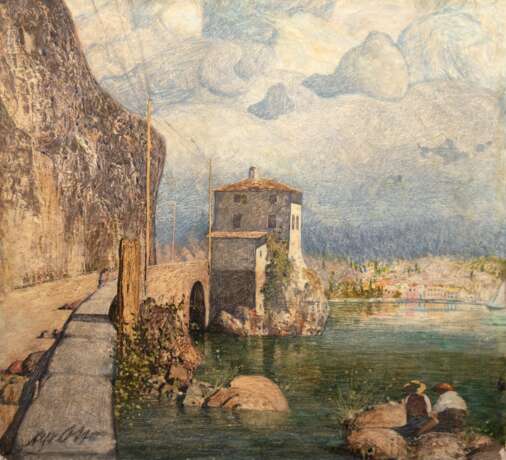 Otto, Alfred (1873-1951) "Italienische Felsenküste mit Blick auf Stadt", Öl/ Lw., sign. u.l., am unteren Rand Farbverluste, 95x99,5 cm, ungerahmt - Foto 1