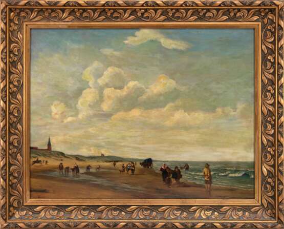 "Der Strand von Scheveningen", Öl/ Platte, sign. u.l "Köcke", 51,5x68 cm, Rahmen - Foto 1