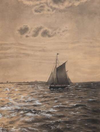 Spies, E. "Segelboot", Gouache, sign. u.l. und dat. mit Ortsangabe "Rendsburg 1898", 32x24 cm, hinter Glas und Rahmen - Foto 1