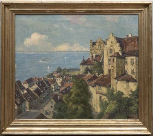 Geyer, Fritz (1875 Nürnberg-1947 Thübingen/Berlin) "Ansicht auf Meersburg mit der Burg und dem Bodensee", Öl/Lw., sign. u.r., 68x81 cm, Rahmen - photo 1