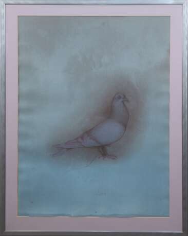 Bruni, Bruno (geb. 1935 in Gradara/Italien) "Blauer Vogel", Farblitho., mit Bleistift sign., Blatt am unteren Rand wellig, 79x58 cm, im Passepartout hinter Glas und Rahmen - Foto 1