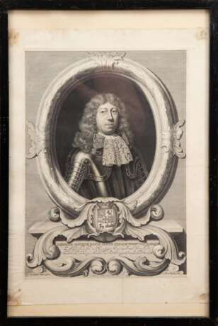 Plaes, David van der (1647-1704 Amsterdam) "Porträt Henrick Casimir Fürst von Nassau", Orig. Radierung von 1680, Blatt verschmutzt, im unteren Bereich eingerissen, 39,5x28 cm, hinter Glas und Rahmen - Foto 1