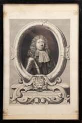 Plaes, David van der (1647-1704 Amsterdam) &amp;quot;Porträt Henrick Casimir Fürst von Nassau&amp;quot;, Orig. Radierung von 1680, Blatt verschmutzt, im unteren Bereich eingerissen, 39,5x28 cm, hinter Glas und Rahmen