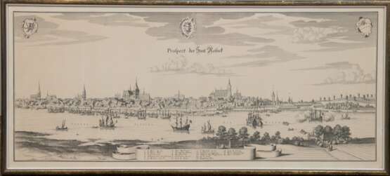 "Prospect der Stadt Rostock", Nachdruck, 26x66 cm, hinter Glas und Rahmen - photo 1