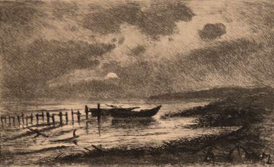 Lovinghoven-Freytag, Mathilde von (1860 Kopenhagen-1941 Weimar) "Mondschein am Meer", Radierung, in der Platte monogr. u.r, Weimarer Radierverein, 10x15 cm, ungerahmt - Foto 1