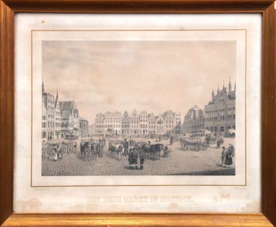 Schumacher, C. "Der Neue Markt in Rostock", Litho., Blatt an den Rändern fleckig, 16,5x23,5 cm, hinter Glas und Rahmen - фото 1