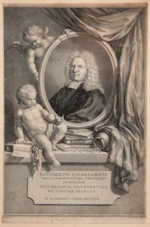 Mieris, Frans van (1635-1681 Leiden) "Sigbertus Haverkamps", Orig. Radierung der Zeit, sign. u.l., beschnittenes Bildnis, 37x24 cm, hinter Glas und Rahmen - photo 1