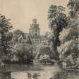 Schumacher, Bernhard Bernard (1872 Kassel-1932 Neumünster) &amp;quot;Blick über den Teich mit Vicelin Kirche Neumünster&amp;quot;, Radierung, sign. u.r., 20x14,5 cm, hinter Glas und Rahmen - Auktionspreise