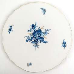 Meissen-Tortenplatte, Blaue Blume mit Goldgräsern und Goldrand, 1. Wahl, Dm. 32,5 cm