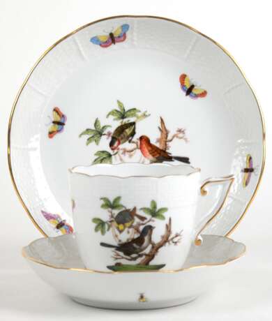 Kaffeegedeck, Herend, 3-teilig, Rotschild, polychrome Vogel- und Insektenmalerei mit Goldrand - photo 1