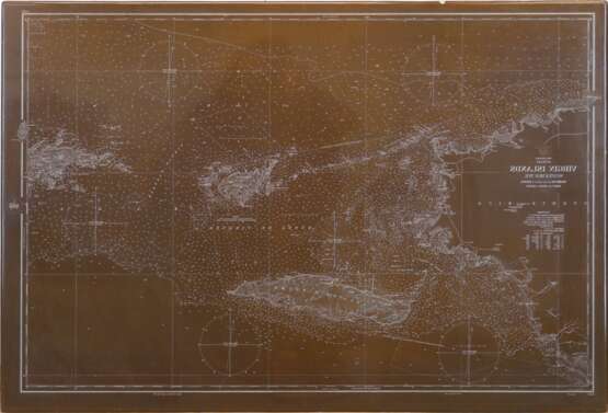 Große Druckplatte einer Seekarte "Westindien, Antillen, Virgin Islands westlicher Teil", Kupfer, ausgesilbert, Maßstab 1:100000, 75x112 cm - Foto 1