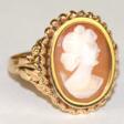 Kamee-Ring, 585er GG, ovale Muschelkamee mit Damenporträt, ges. 4 g, RG 59 - Auction prices