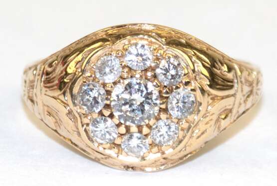 Ring um ca. 1900, GG 585, ca. 4,9 g, Brillanten ca. 0,75 ct., Innendurchmesser 17,5 mm, RG 55 - Foto 1