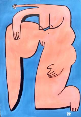 A sitting nude Paper Acrylic painting Cubism Nude art Ukraine 2024 - photo 1