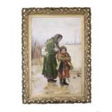 Painting Grandmother with granddaughter. Tvorozhnikov Wood gilt realism 19th century - photo 1