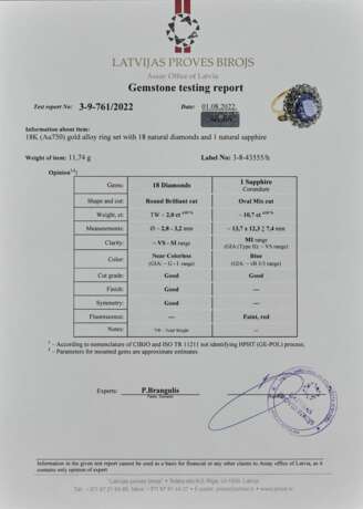 Превосходное золотое 18 К кольцо с сапфиром 1096 Карат и россыпью бриллиантов. Диаманты 21th century г. - фото 10