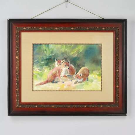 Picture Three fox cubs Wash and watercolor on paper Early 20th century - photo 4