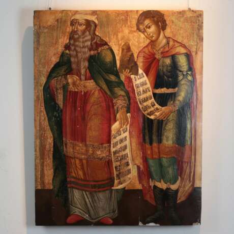 Ic&ocirc;ne des proph&egrave;tes Zacharie et Daniel. Wood gesso gilding tempera At the turn of 17th-18th century - Foto 1