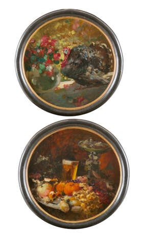 Pair of round paintings still live and turkey oil on cardboard framed - Foto 1