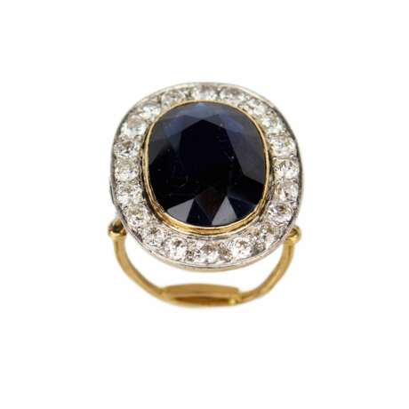 Gold platinum ring with sapphire and diamonds. Sapphire Eclecticism 20th century - photo 1