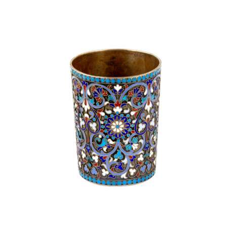 Russian silver vodka cup with cloisonne enamel. Gustav Klingert. Moscow. 1893. Silver 84 Cloisonné enamel Neo-Russian Late 19th century - photo 1