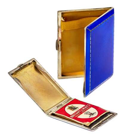 English smoking set of cigarette case and matchbox made of silver and enamel. Early 20th century - photo 7