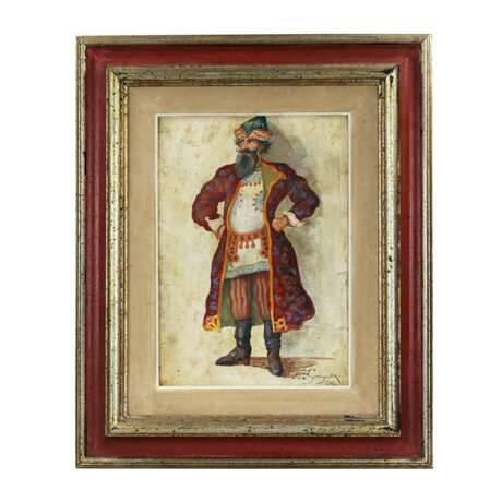 Theatrical costume sketch Russian merchant of the 17th century. Gouache realism Early 20th century - photo 1