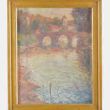 Village by a river oil on canvas signed and dated 1905 lower left framed - photo 1