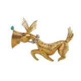 Funny gold brooch in the shape of a funny dog with diamonds ruby and turquoise. Ruby The end of the 20th century - photo 1