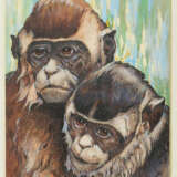 Adolf Beyer (1869-1953 ).Two monkeys Indian ink and watercolour on paper in passepartout framed under glass - photo 2