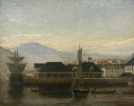 Peinture Huile sur Toile Attribu&eacute;e &agrave; Frederik Martin S&oslash;rvig. 19e si&egrave;cle 1878. Maritime . Norv&egrave;ge Bergen. oil painting realism 19th century - Foto 1