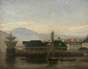 Peinture Huile sur Toile Attribu&eacute;e &agrave; Frederik Martin S&oslash;rvig. 19e si&egrave;cle 1878. Maritime . Norv&egrave;ge, Bergen. 