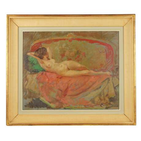 EMIL BAYES (EMILE BAES). 1889-1953. Nude on a canape. oil on panel At the turn of 19th -20th century - photo 1