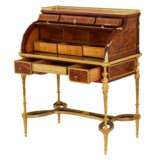 E.KAHN. Magnifique bureau cylindrique en acajou et bois satin&eacute; avec bronze dor&eacute;. Mahogany and Gilded bronze mercury 19th century - Foto 6