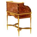 E.KAHN. Magnifique bureau cylindrique en acajou et bois satin&eacute; avec bronze dor&eacute;. Mahogany and Gilded bronze mercury 19th century - Foto 10