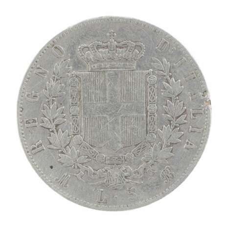 Silver coin five liras. Italy 1873. Silver 19th century - photo 3