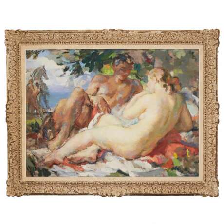 RENAULT Fernand Albert (1887-1939). Couple amoureux. Sous la canopee des arbres. Canvas oil 20th century - photo 1