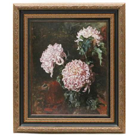 Julius Klever Fils de tr&egrave;fle. Nature morte de chrysanth&egrave;mes. 1920 oil on cardboard realism 20th century - photo 1