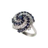 Spiral-shaped gold ring with sapphires and diamonds. Sapphire 21th century - photo 1