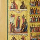 A magnificent icon of the Feasts with an annual menaion and a two-row cycle of Mother of God icons. Russia.19th century. Wood gesso gilding tempera 19th century - photo 7