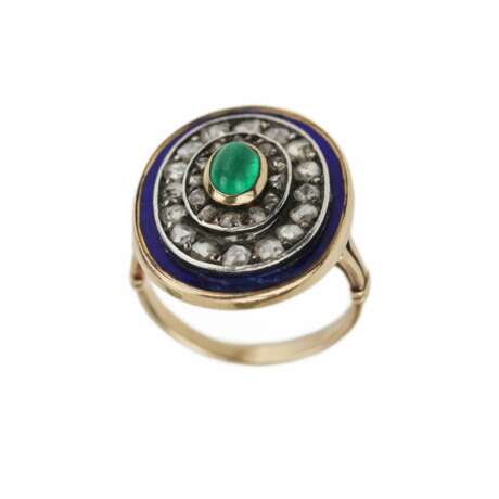 583 gold ring with emerald diamonds and blue enamel. Enamel Eclecticism 20th century - photo 1