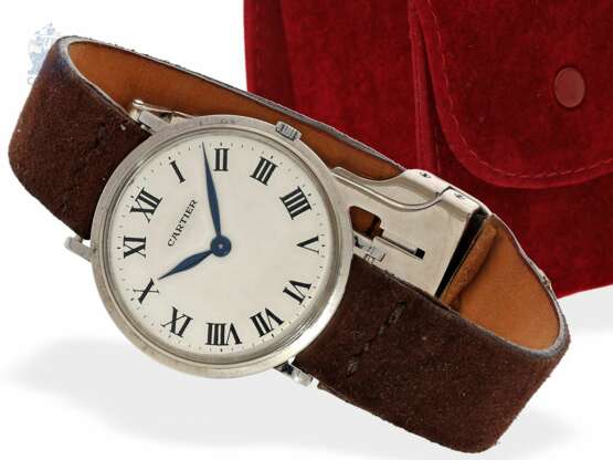 Armbanduhr: sehr seltene vintage Damenuhr von Cartier in 18K Weißgold, super flache Ausführung mit hochwertiger 18K Cartier Faltschließe - фото 1